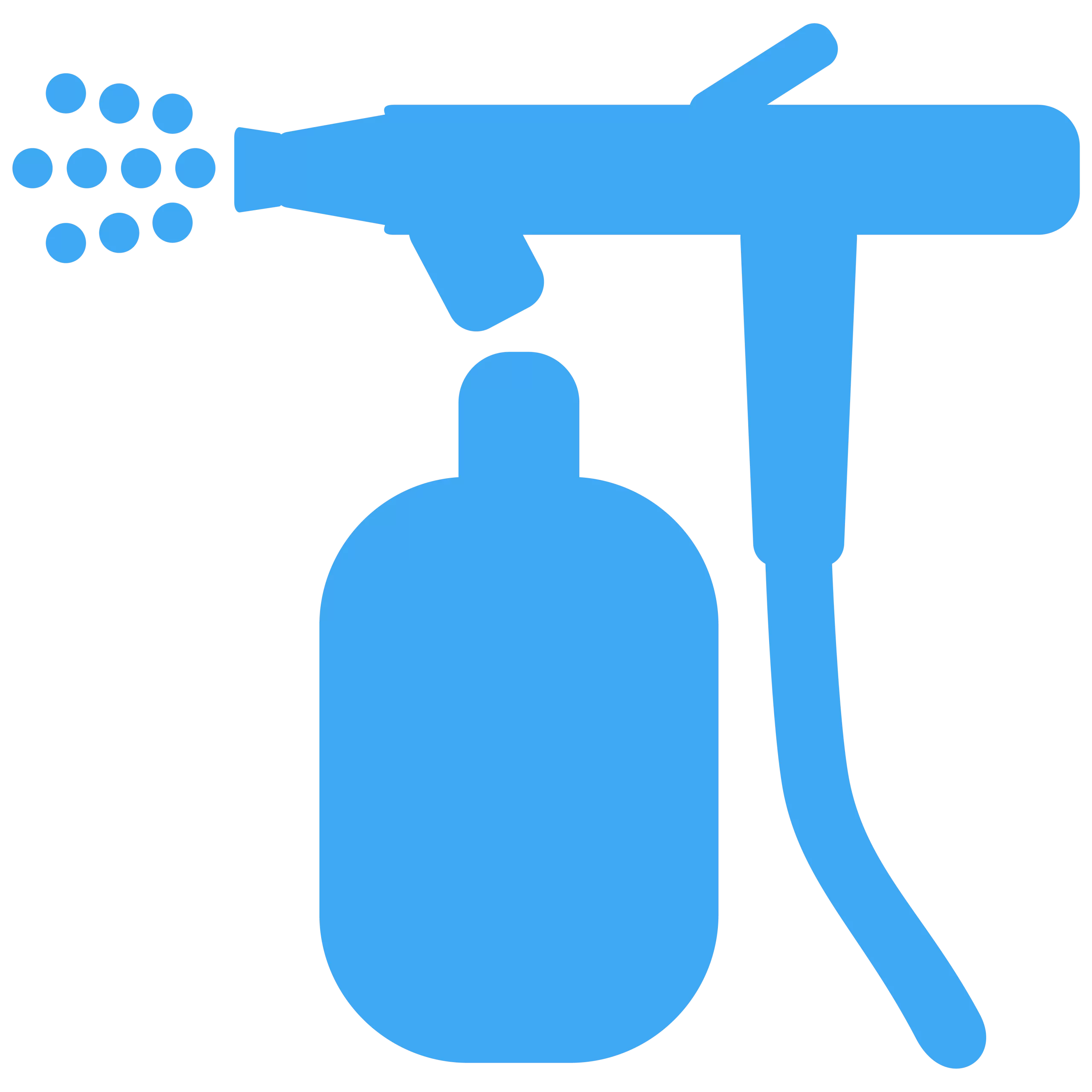 Blue icon of an airbrush gun.