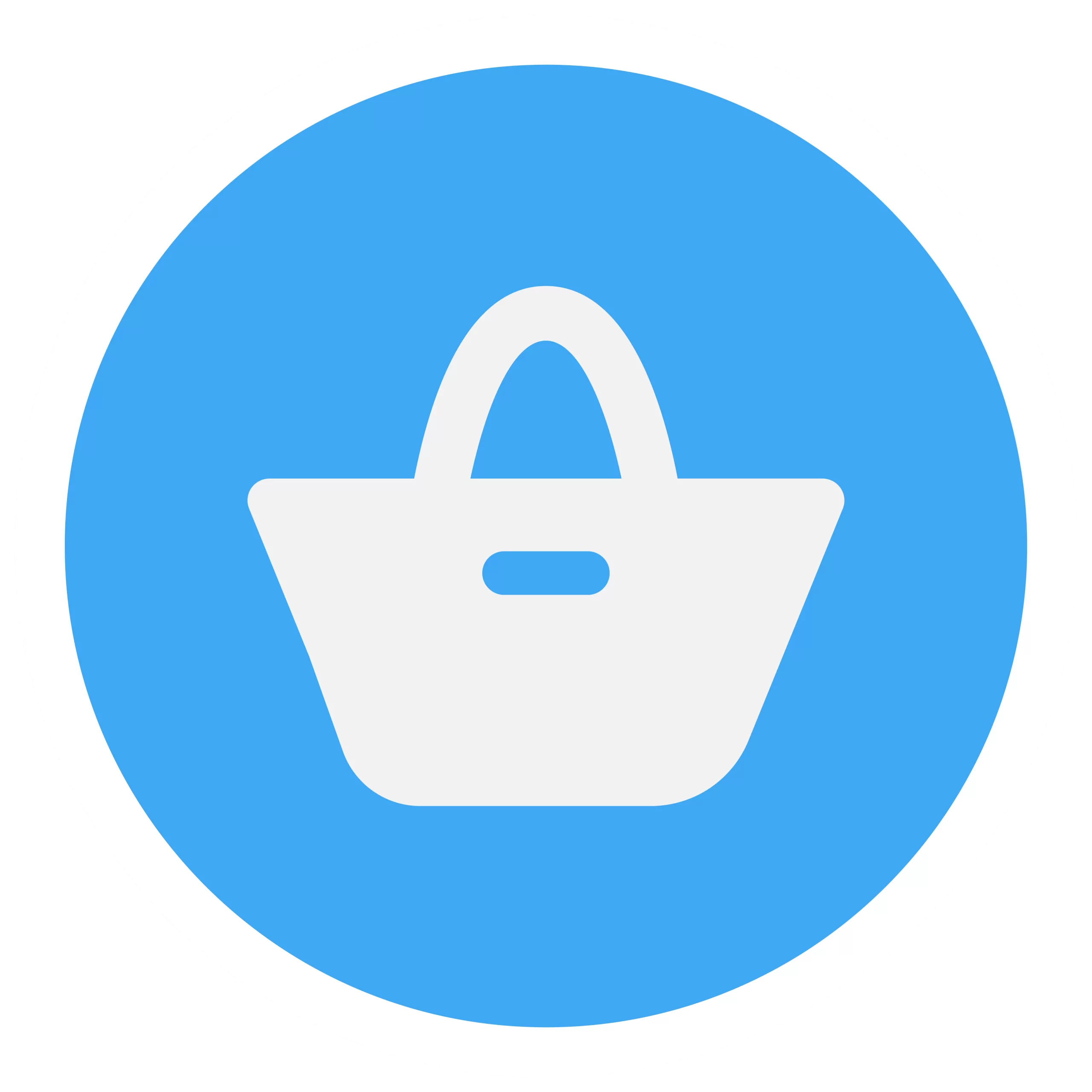 A blue circle featuring a white bag icon at its center.