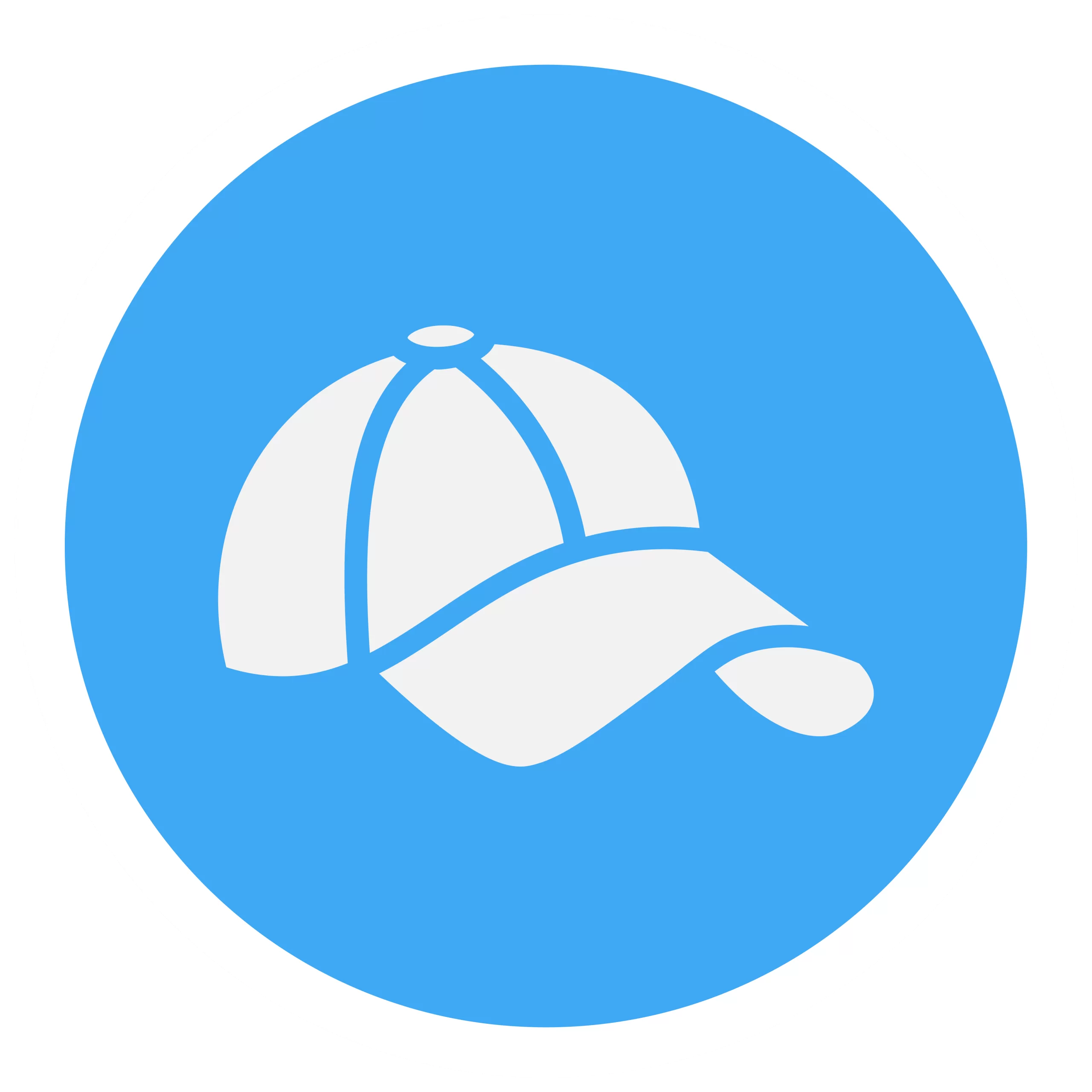 A blue circular icon showcasing a white baseball cap.